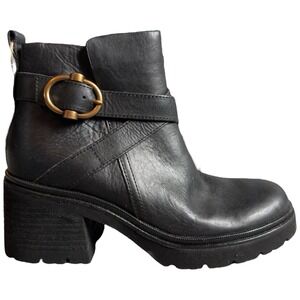 Sofft Womens Size 9 Aqua Black Leather Platform Lug Sole Ankle Boot NWT